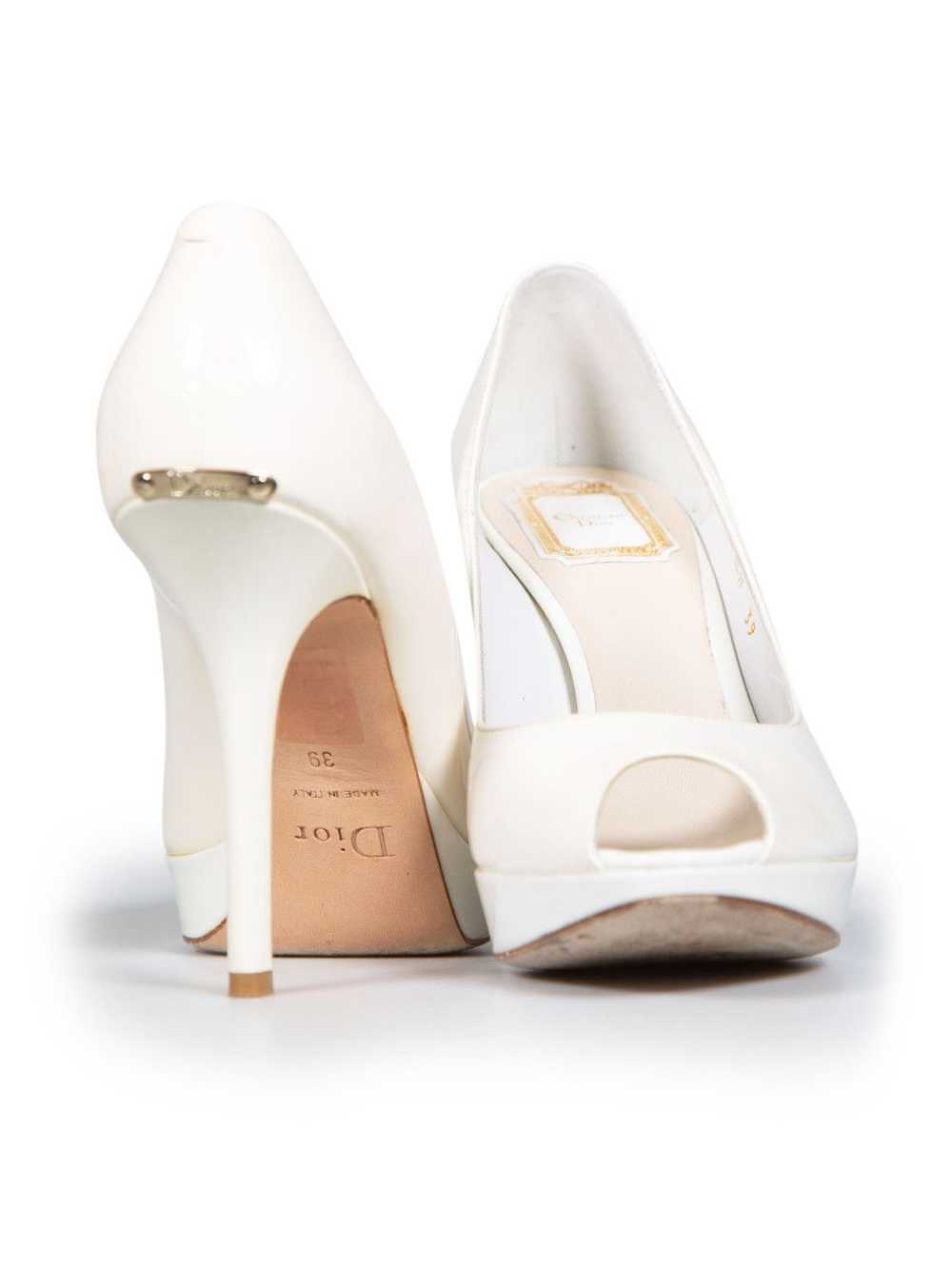 Dior White Patent Leather Peep-Toe Platform Heels - image 3