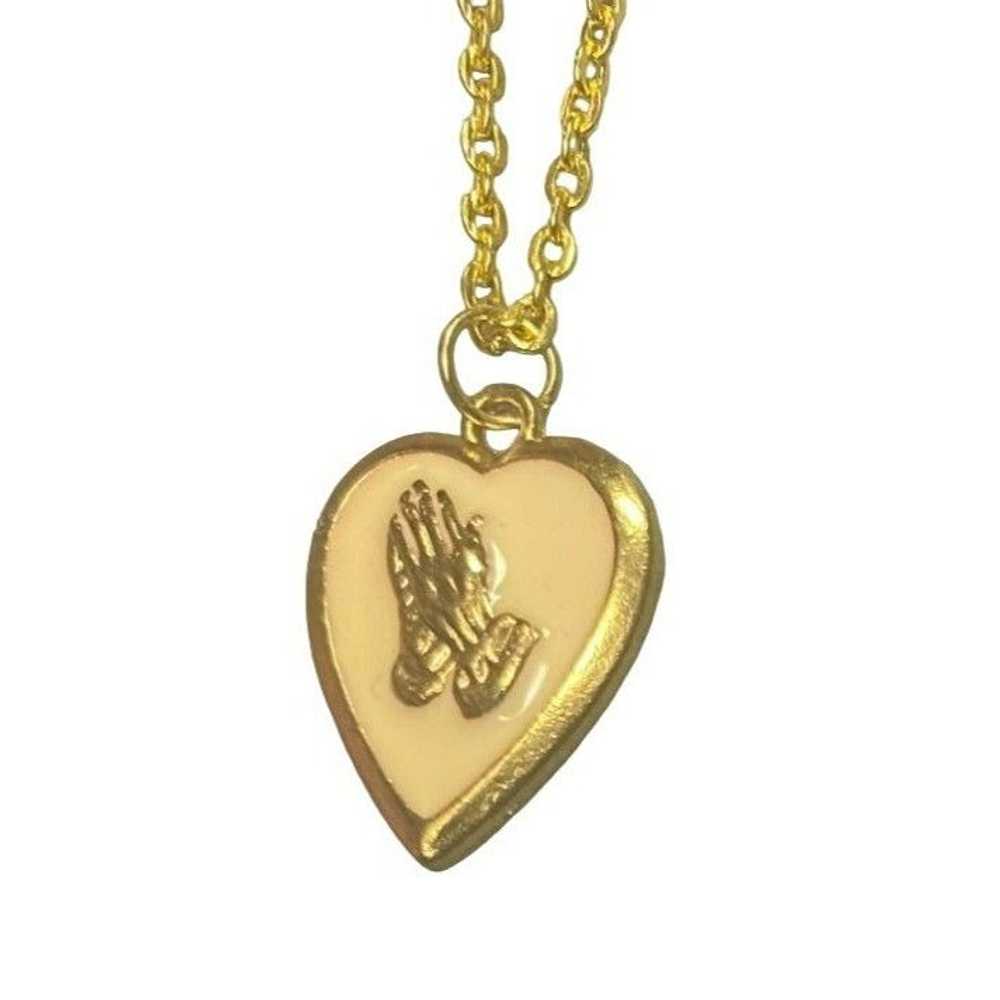 Other Vintage Gold tone Heart Necklace With Prayi… - image 3