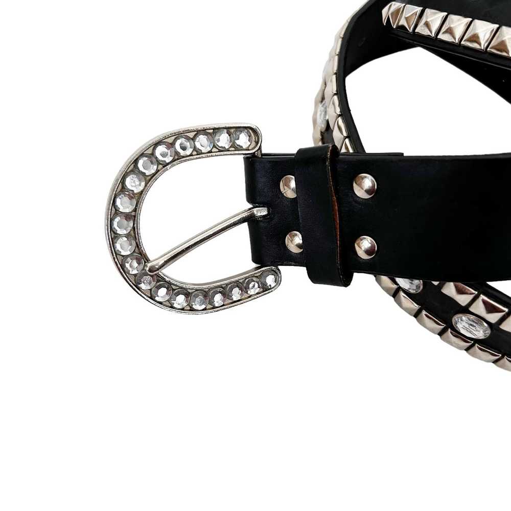 Other Genuine Leather Black Studded Gem Belt Sz L - image 2