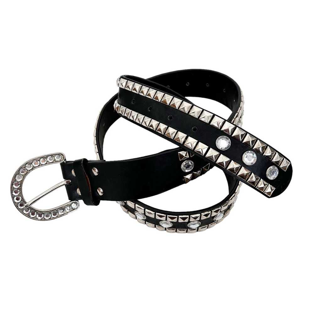 Other Genuine Leather Black Studded Gem Belt Sz L - image 5