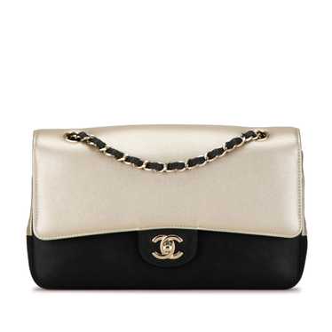 Silver Chanel Medium Classic Bicolor Caviar Double