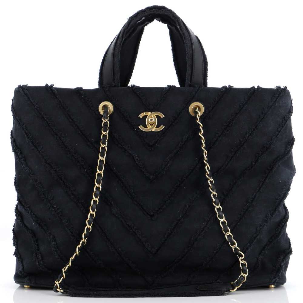 CHANEL Shopping Tote Chevron Patchwork Canvas Lar… - image 1