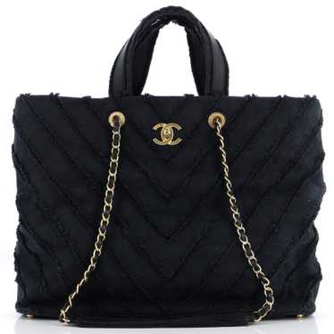 CHANEL Shopping Tote Chevron Patchwork Canvas Lar… - image 1