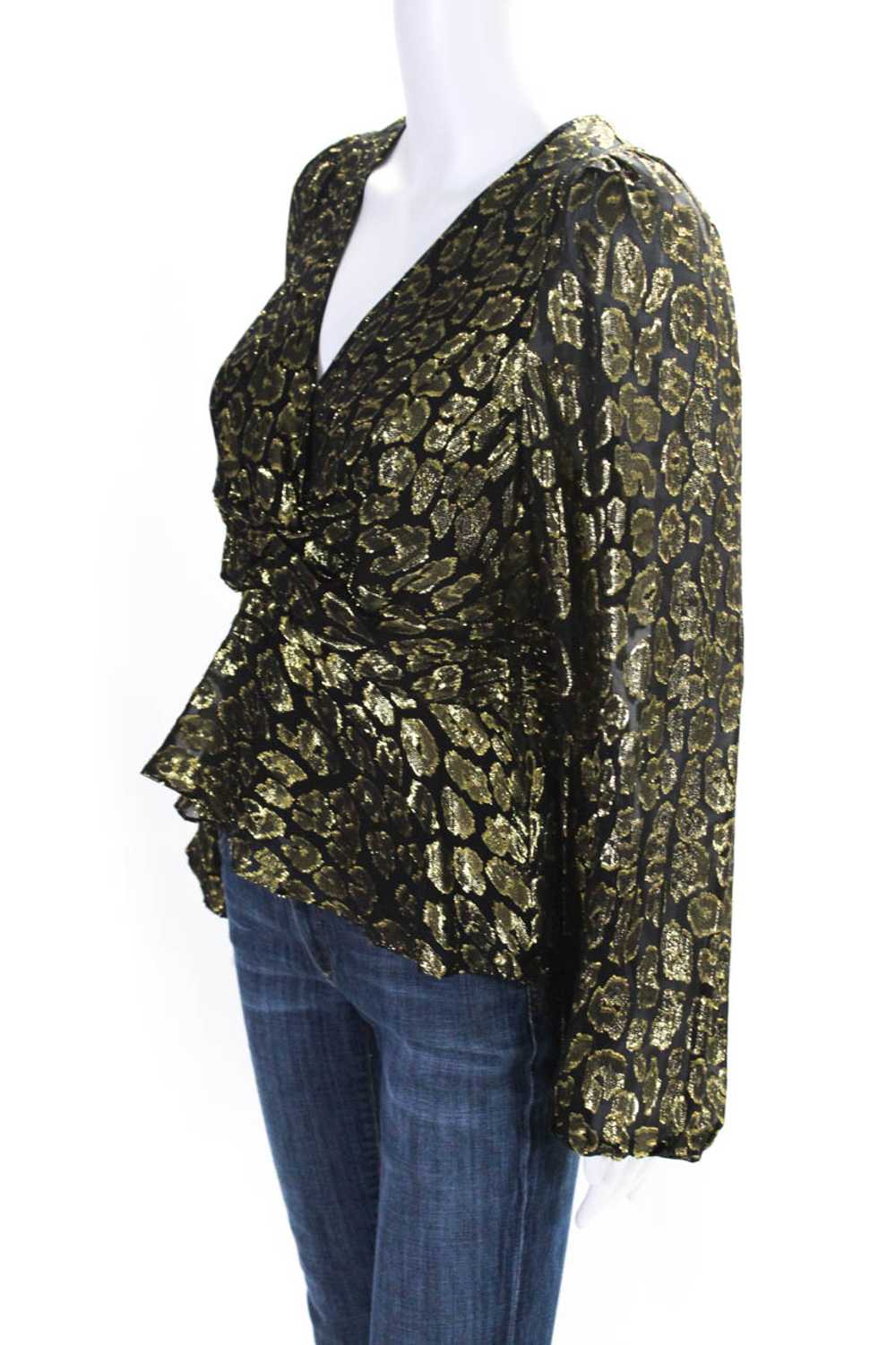 ALC Womens Side Zip Metallic Leopard V Neck Silk … - image 2