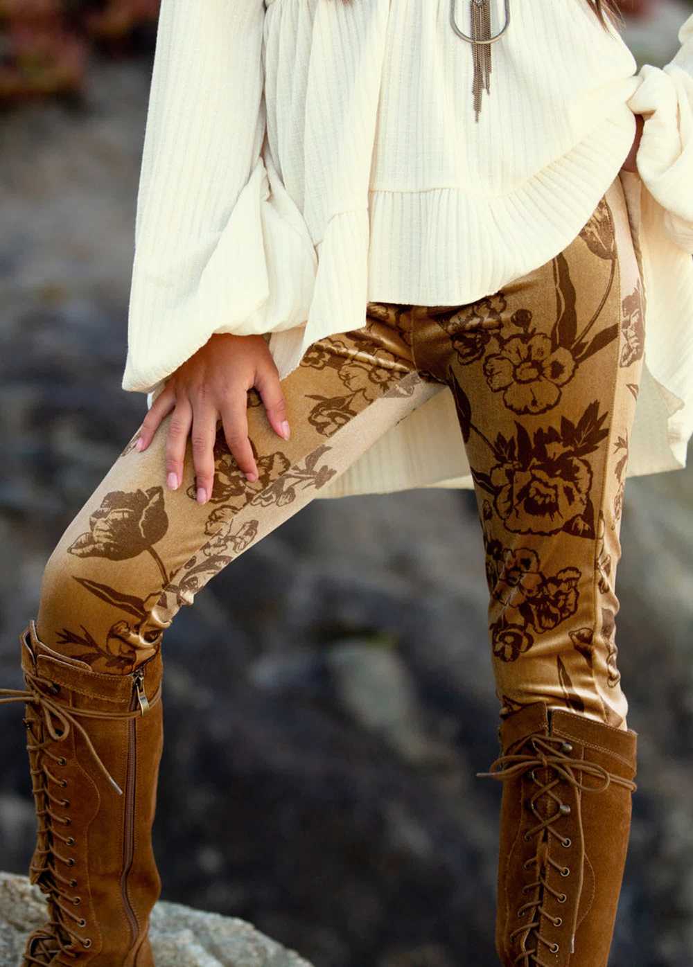 Joyfolie Myla Leggings in Ochre Floral - image 1