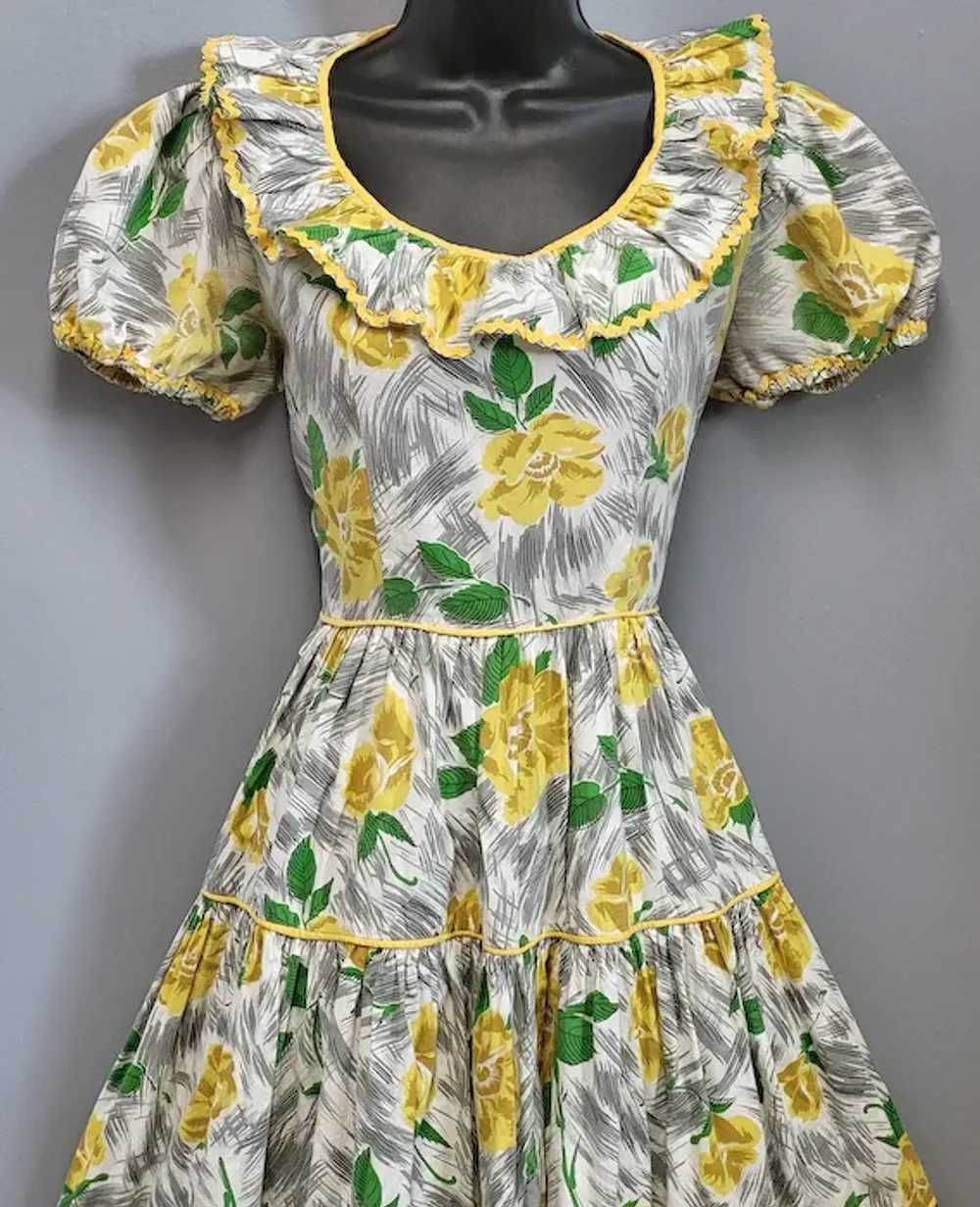 1940s - 1950s Cotton Dress Tiered Skirt Ruffled N… - image 2