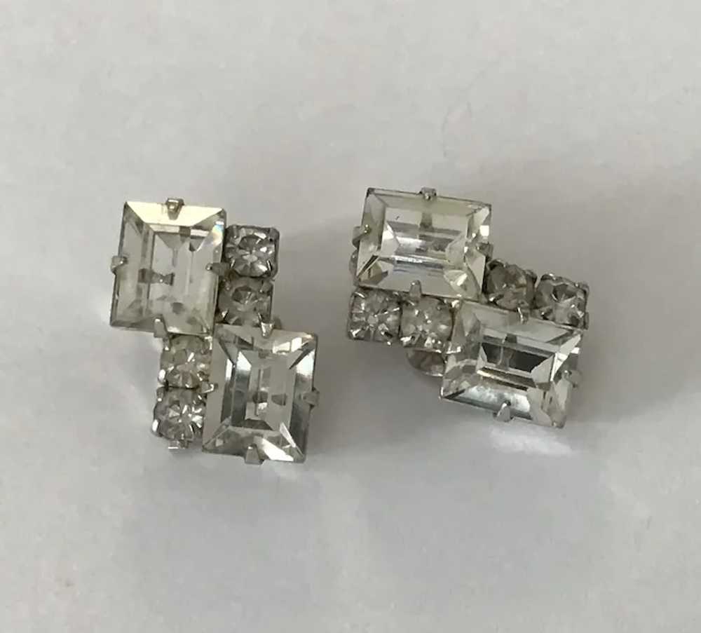 Vintage Geometric Prong Set Clear Rhinestone Clip… - image 3