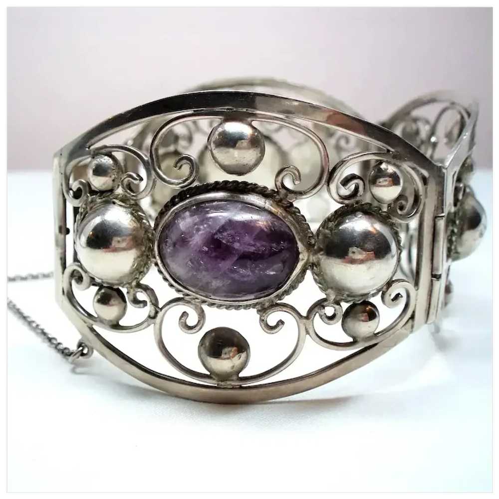 Vintage Mexican Sterling Amethyst Cabochon Stone … - image 2