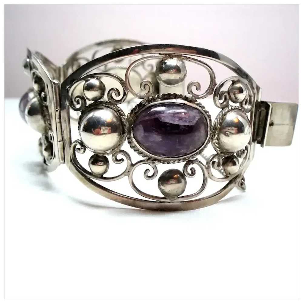 Vintage Mexican Sterling Amethyst Cabochon Stone … - image 3