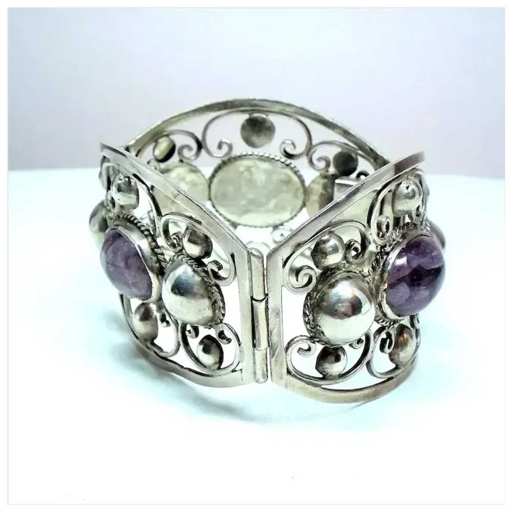 Vintage Mexican Sterling Amethyst Cabochon Stone … - image 5