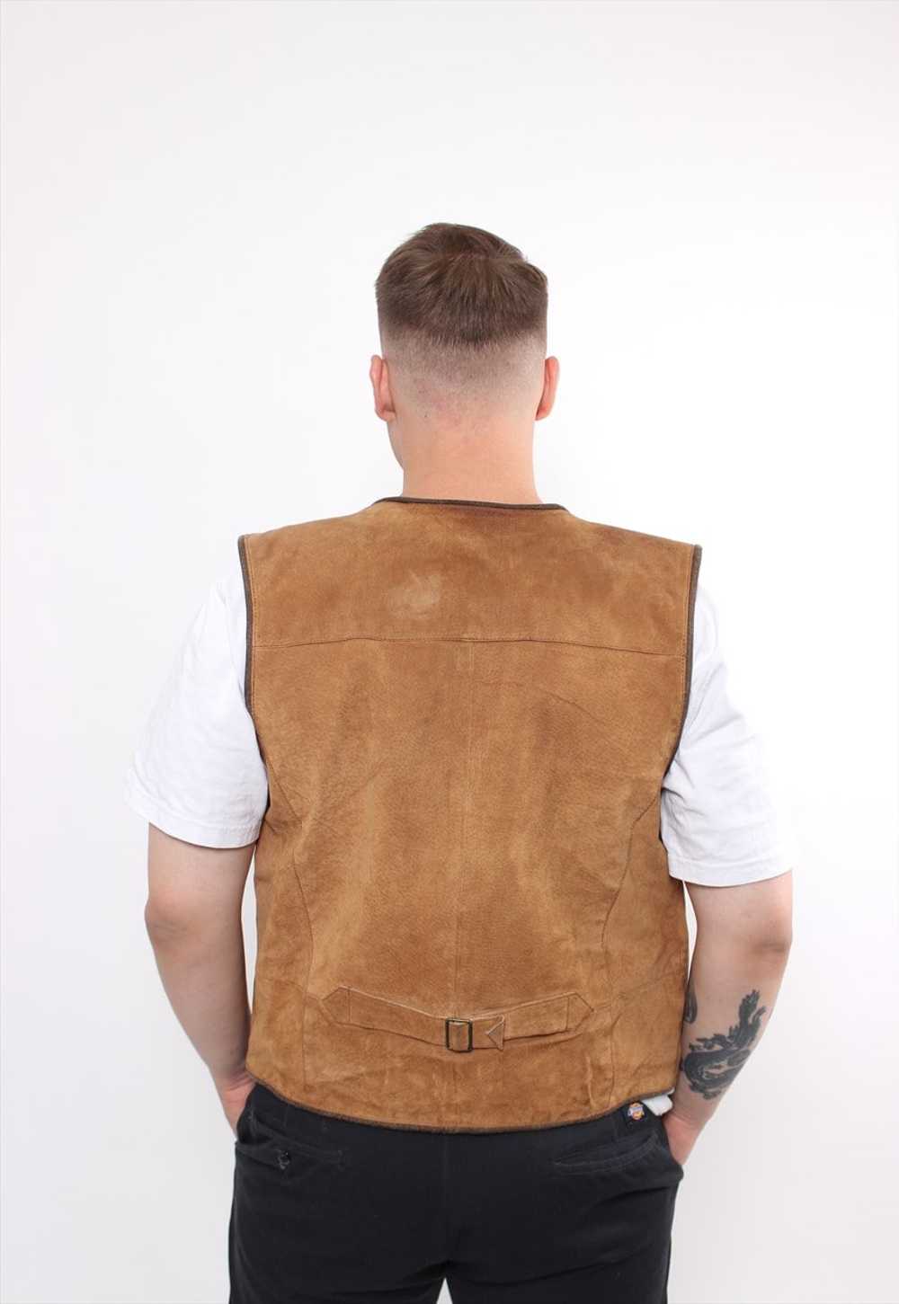 80s heritage leather vest in brown, vintage butto… - image 2