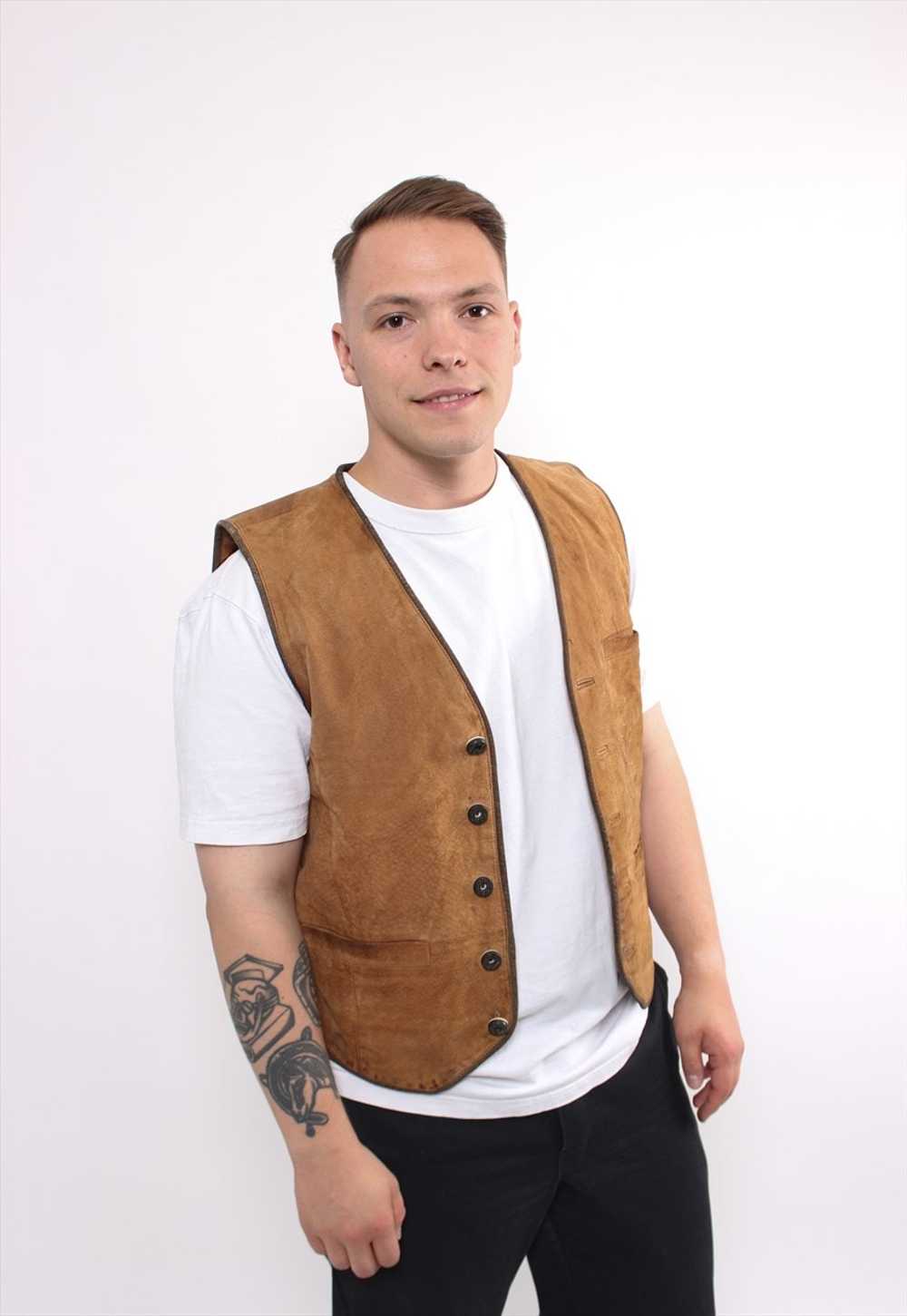 80s heritage leather vest in brown, vintage butto… - image 4