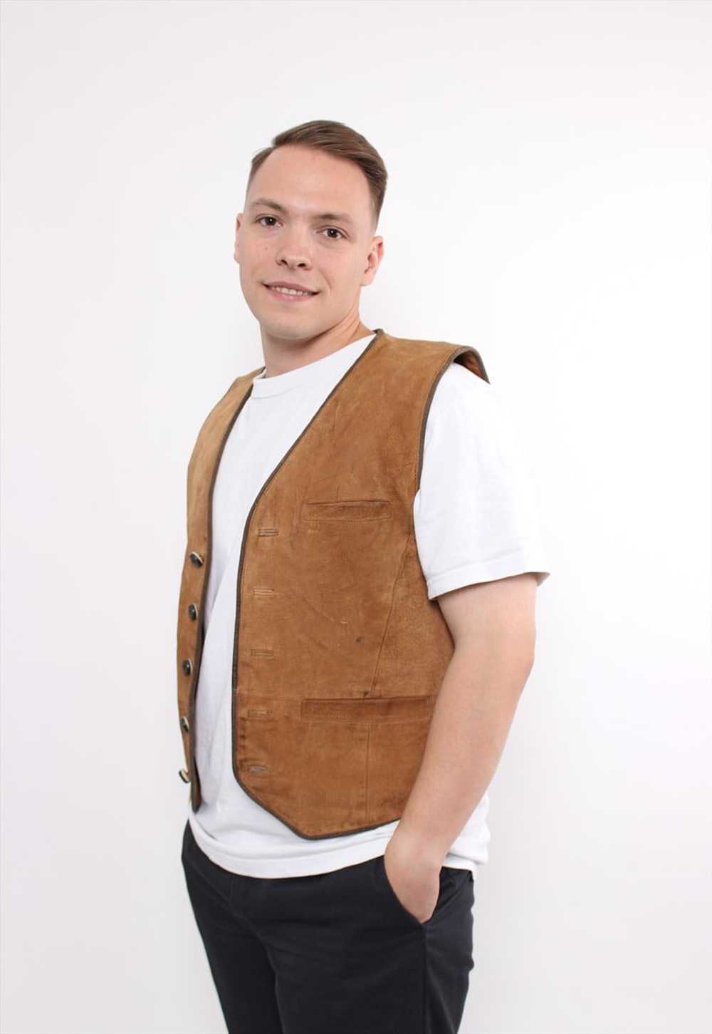 80s heritage leather vest in brown, vintage butto… - image 5