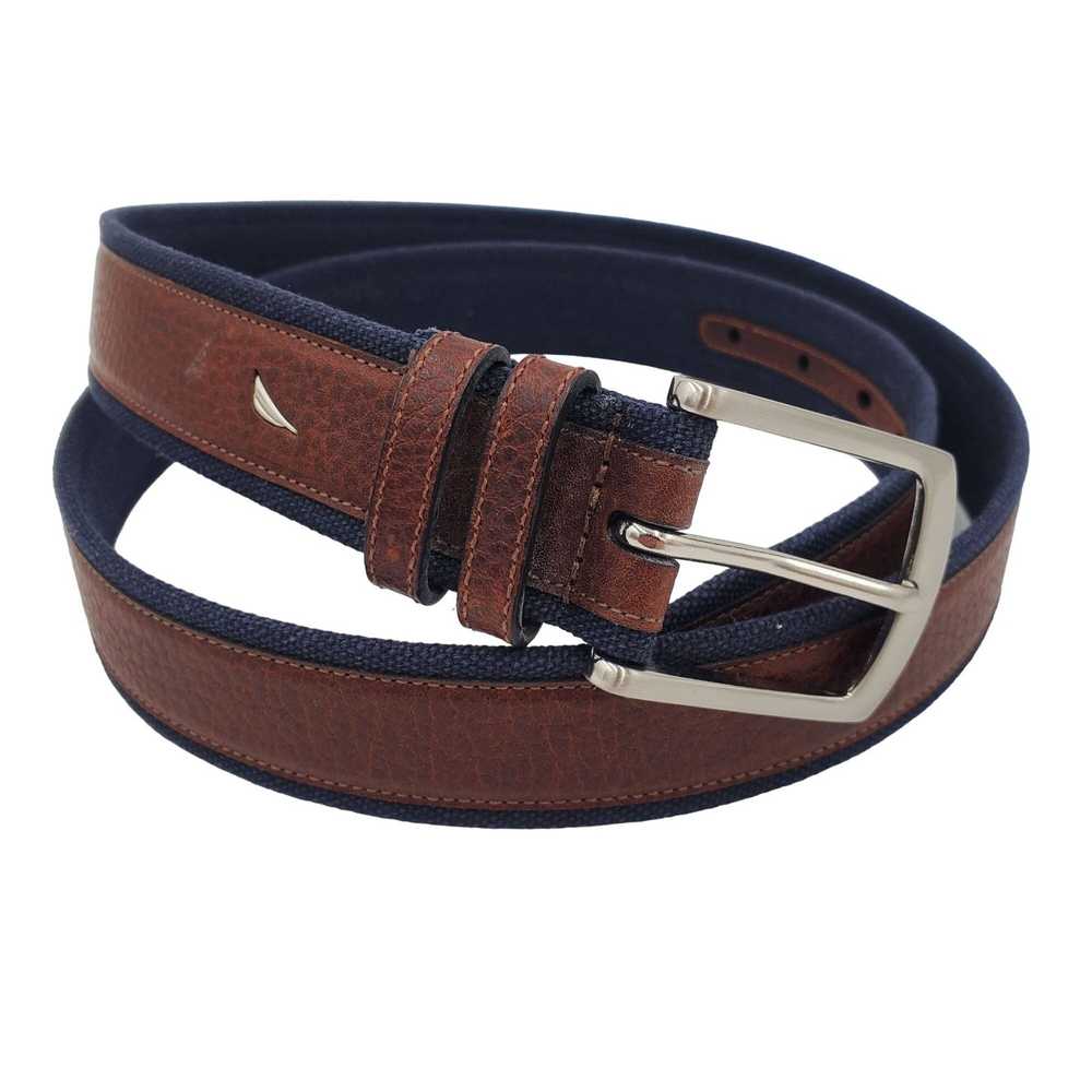 Nautica Nautica Belt Navy Brown Canvas Leather Be… - image 1