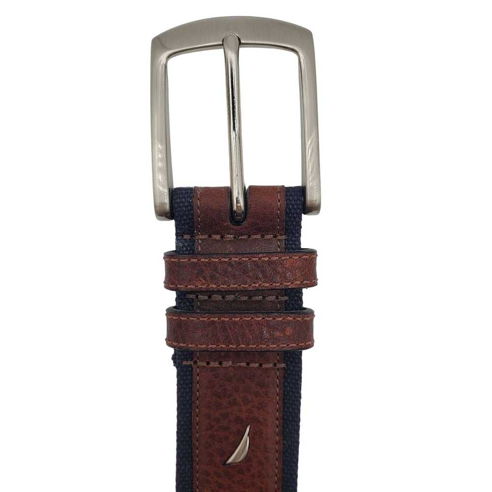 Nautica Nautica Belt Navy Brown Canvas Leather Be… - image 3