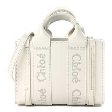 CHLOE Calfskin Mini Woody Ribbon Tote White