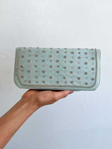 Vintage Pearl + Rhinestone Clutch - Pale Blue