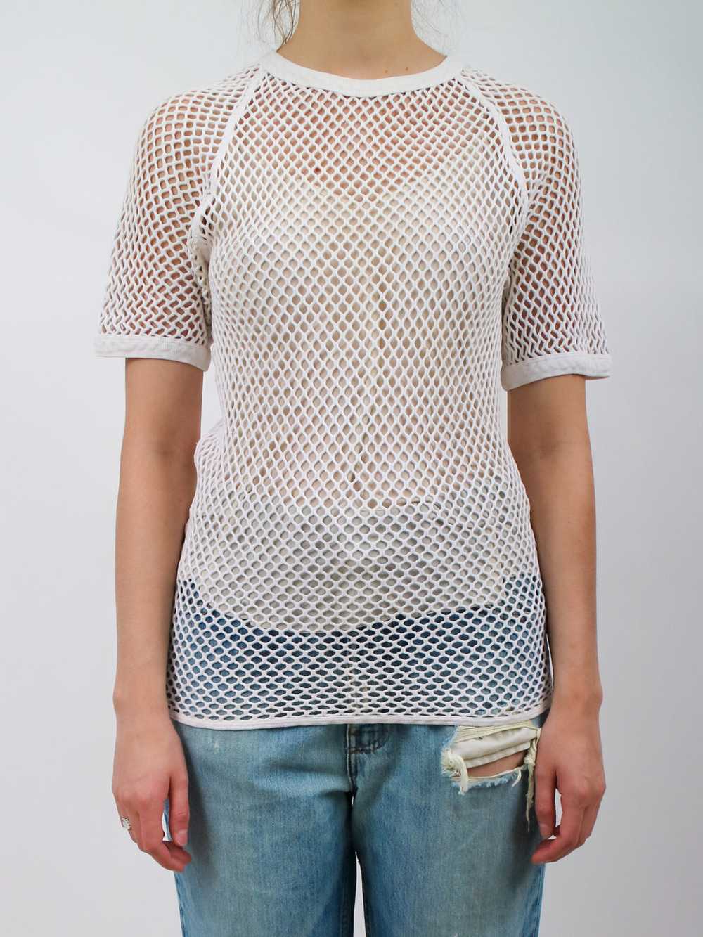 1970s White Fishnet Mesh Top - image 1