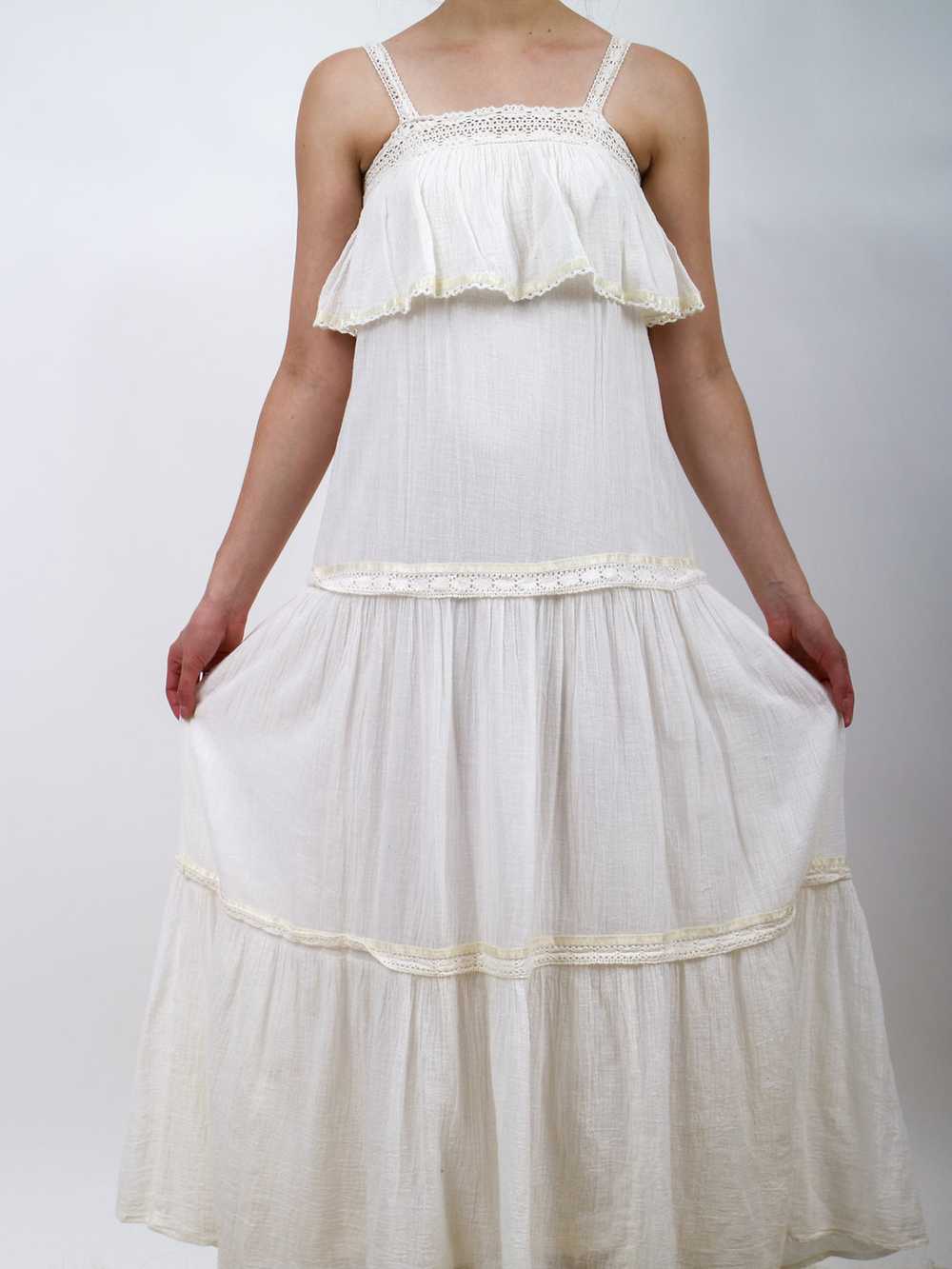 1970s White Gauzy Tiered Maxi Dress - image 1