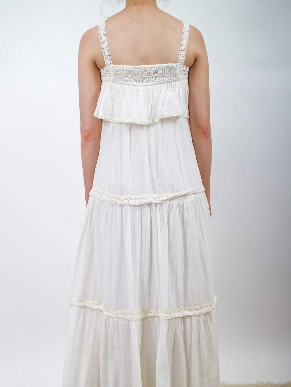 1970s White Gauzy Tiered Maxi Dress - image 4