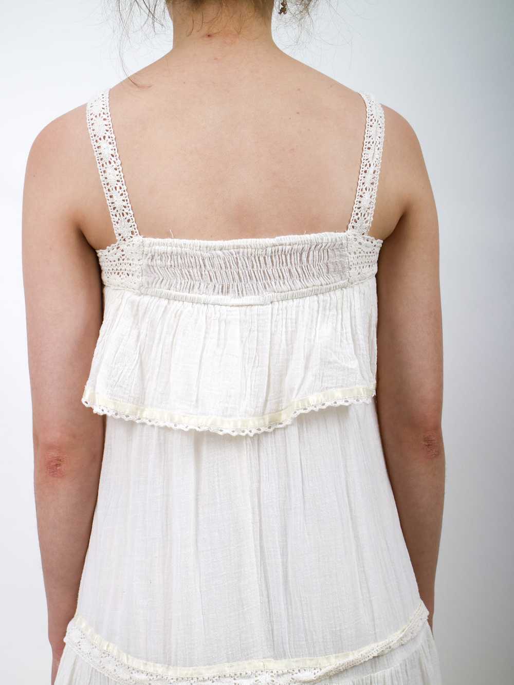 1970s White Gauzy Tiered Maxi Dress - image 5