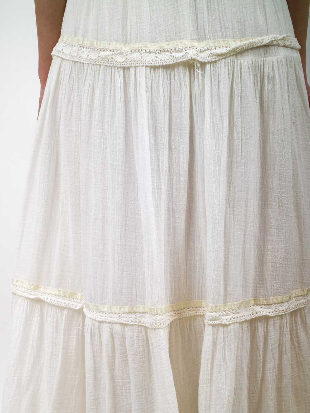 1970s White Gauzy Tiered Maxi Dress - image 8