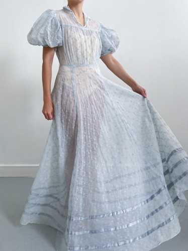 1930s Blue Floral Cotton Organdy Dress - Absolutel