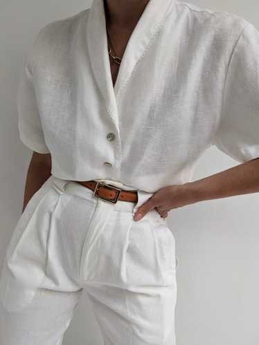 Vintage Ivory Linen Box Blouse - image 1