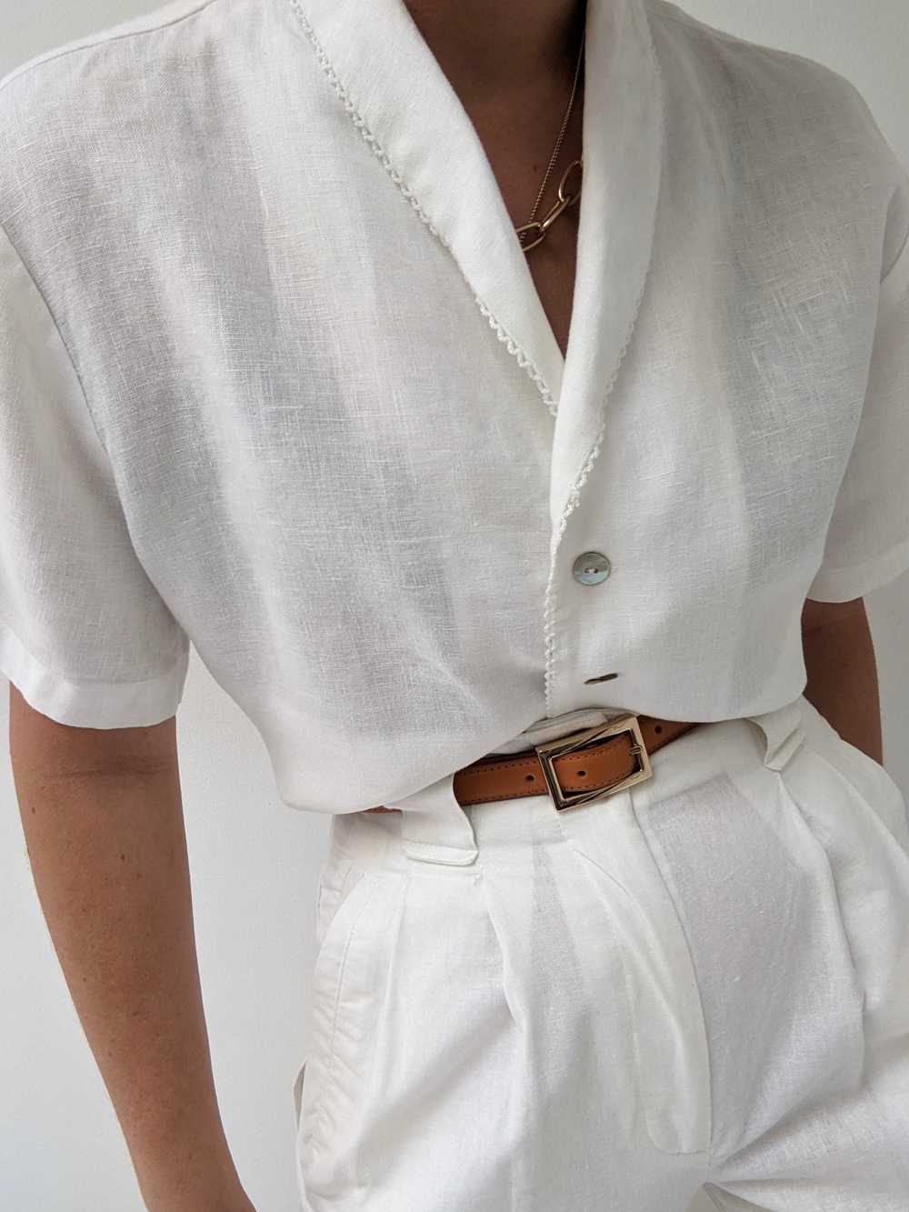 Vintage Ivory Linen Box Blouse - image 4