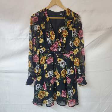 Lulus Long Sleeve Black Floral Faux Wrap Short Dr… - image 1