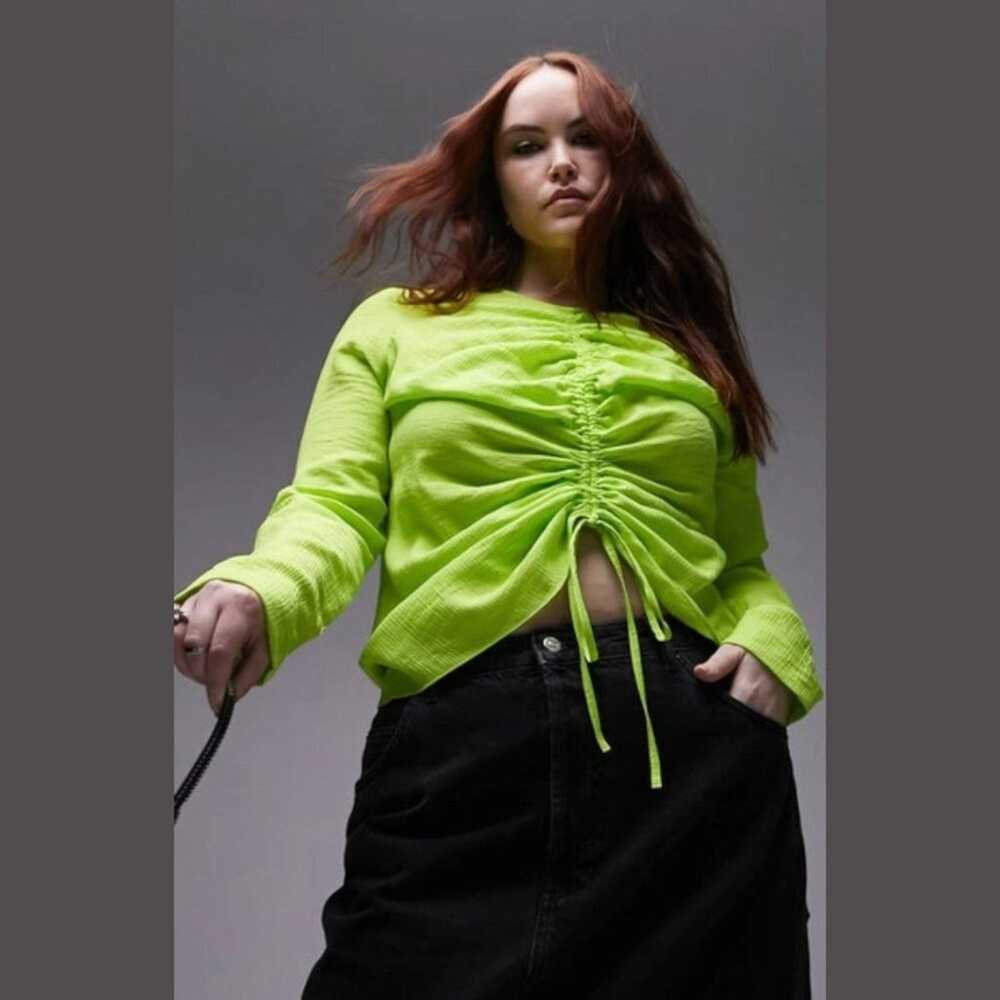 Topshop TopShop Long Sleeve Ruched Front Top Lime… - image 1