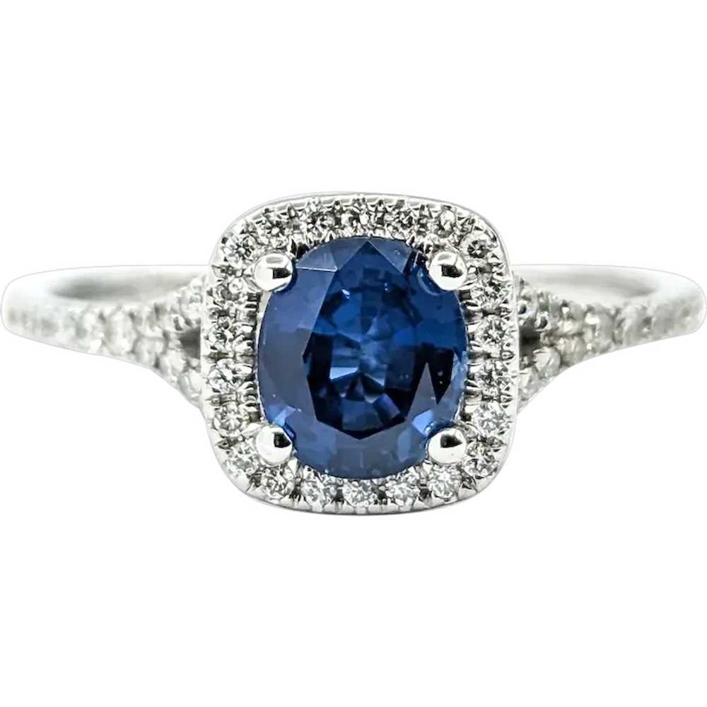 Sapphire & Diamond Halo Ring in White Gold - image 1