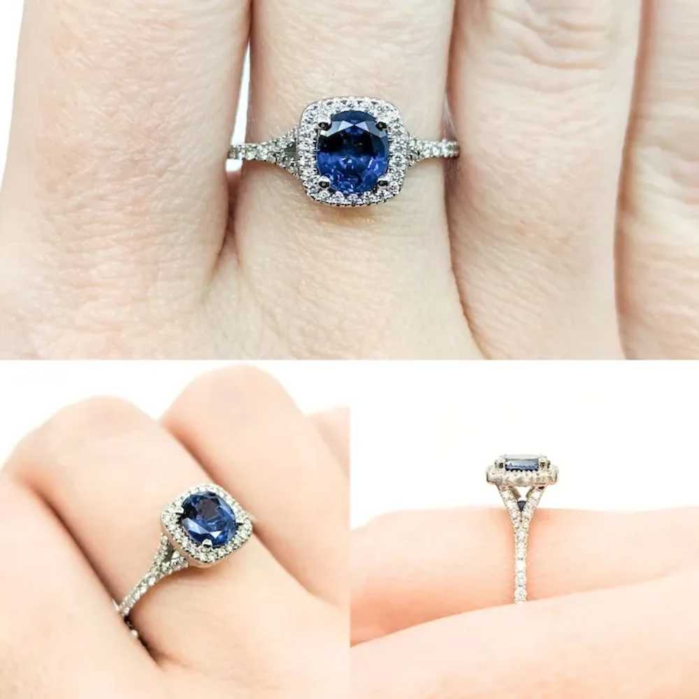 Sapphire & Diamond Halo Ring in White Gold - image 2