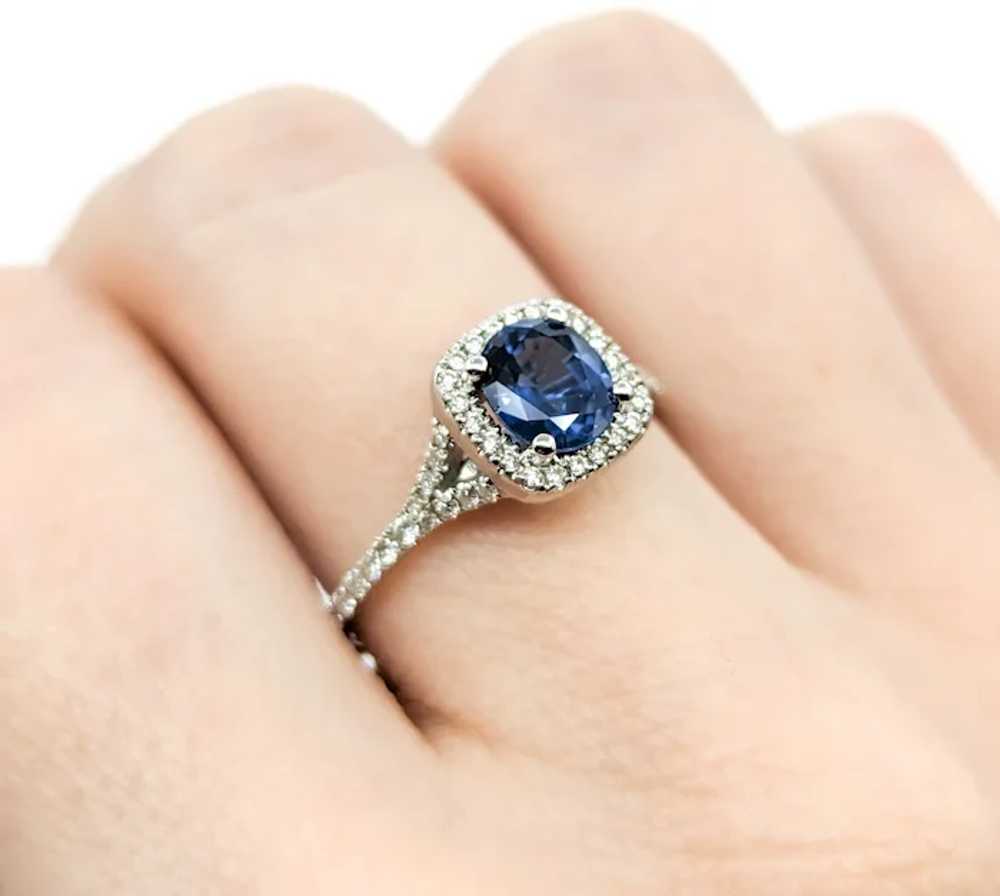 Sapphire & Diamond Halo Ring in White Gold - image 3