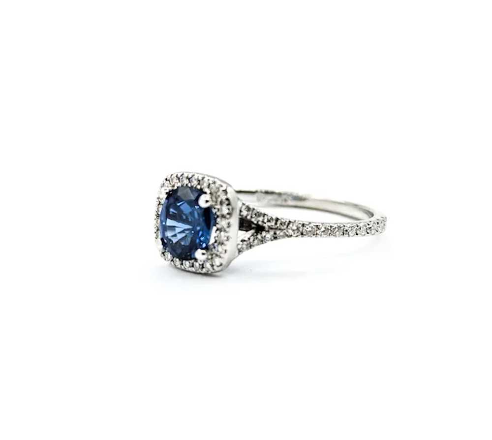 Sapphire & Diamond Halo Ring in White Gold - image 5