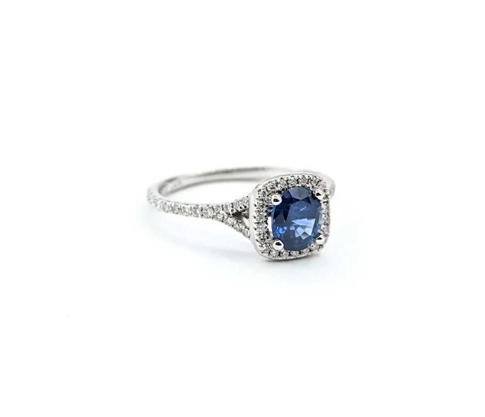 Sapphire & Diamond Halo Ring in White Gold - image 6