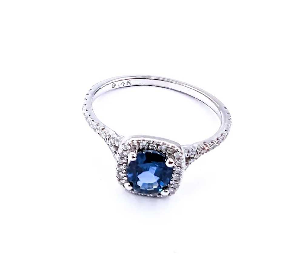 Sapphire & Diamond Halo Ring in White Gold - image 7