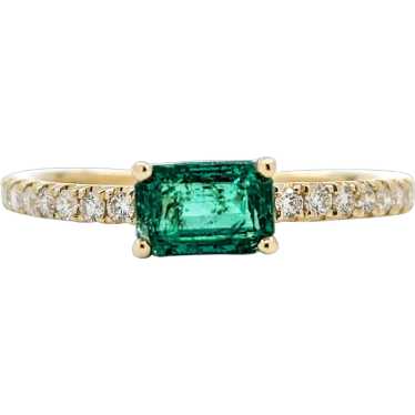 East/West Set Emerald & Diamond Ring in Yellow Go… - image 1