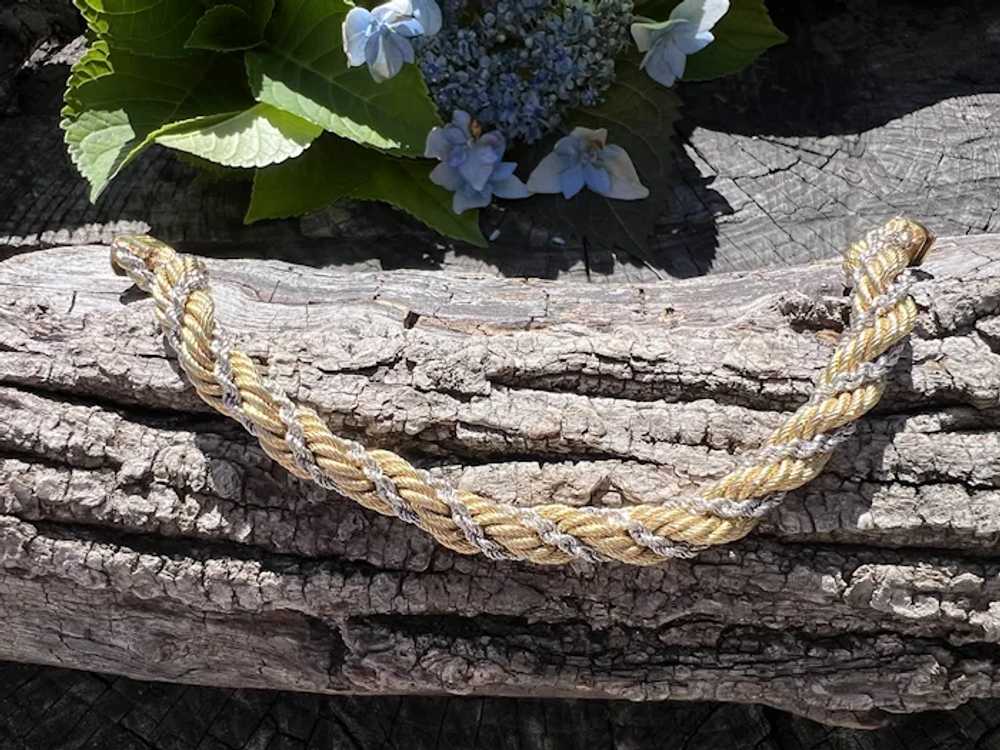 18K Yellow and White Gold Braided Link Chunky Bra… - image 3