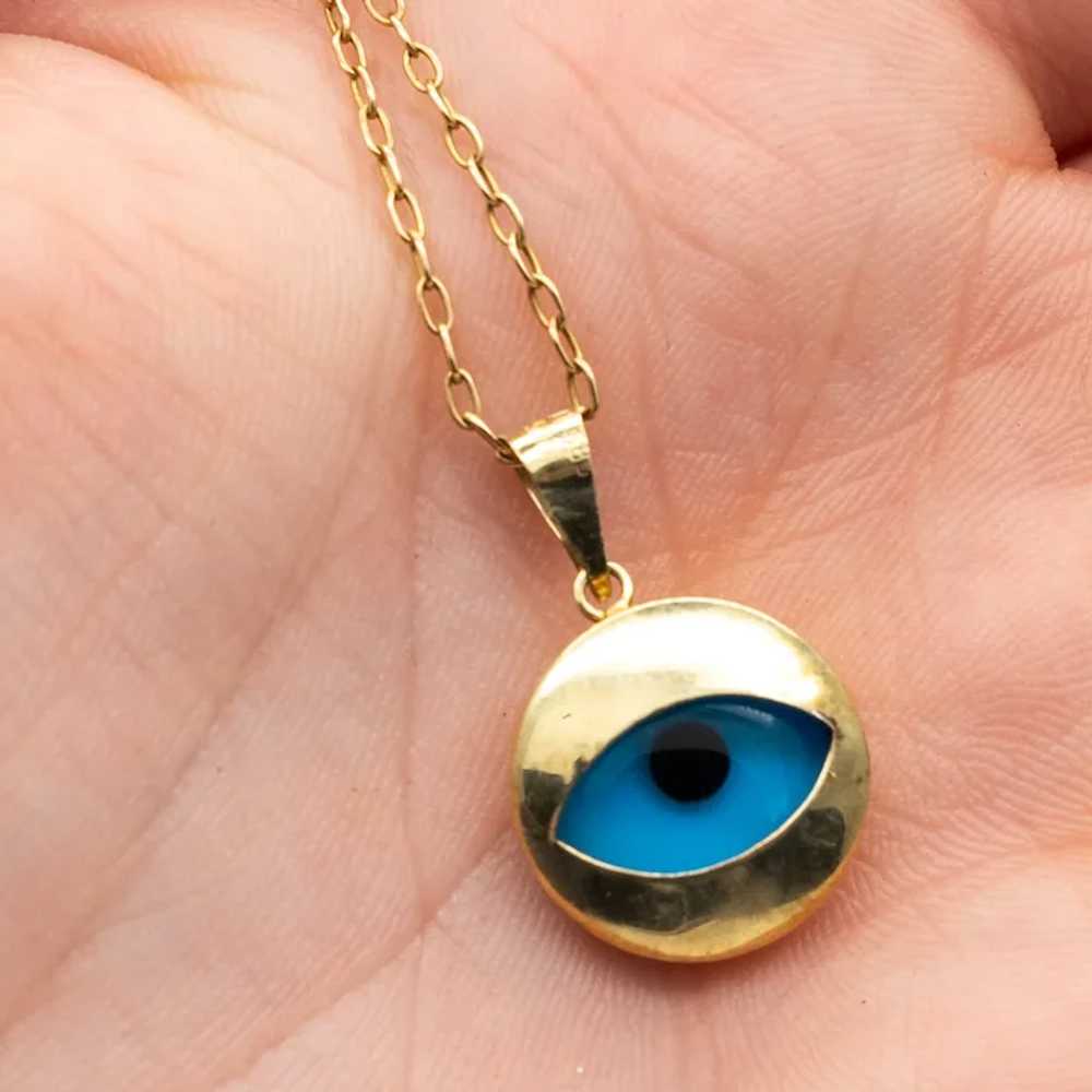 Vintage 14ct Yellow Gold Blue Evil Eye Pendant Ne… - image 10