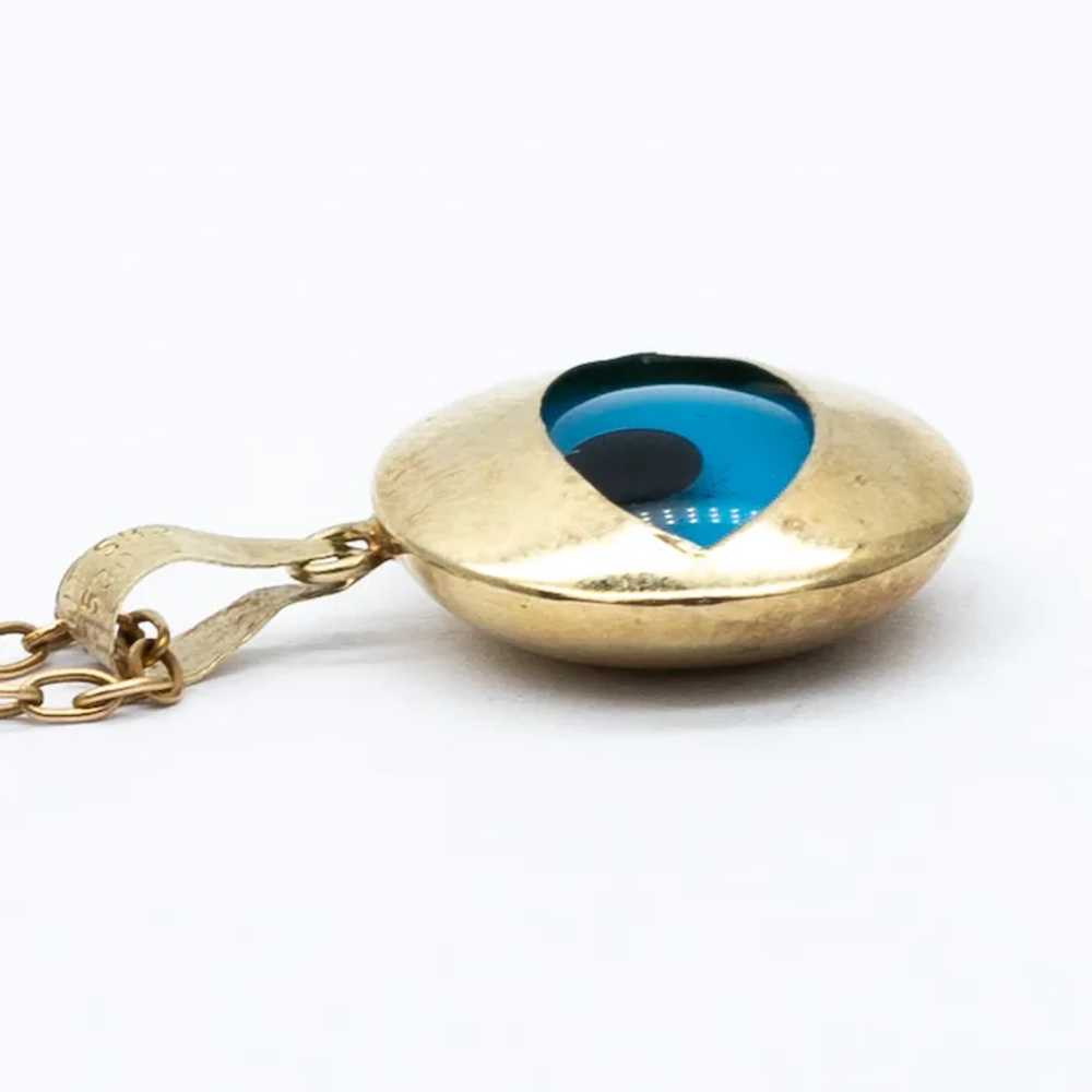 Vintage 14ct Yellow Gold Blue Evil Eye Pendant Ne… - image 5