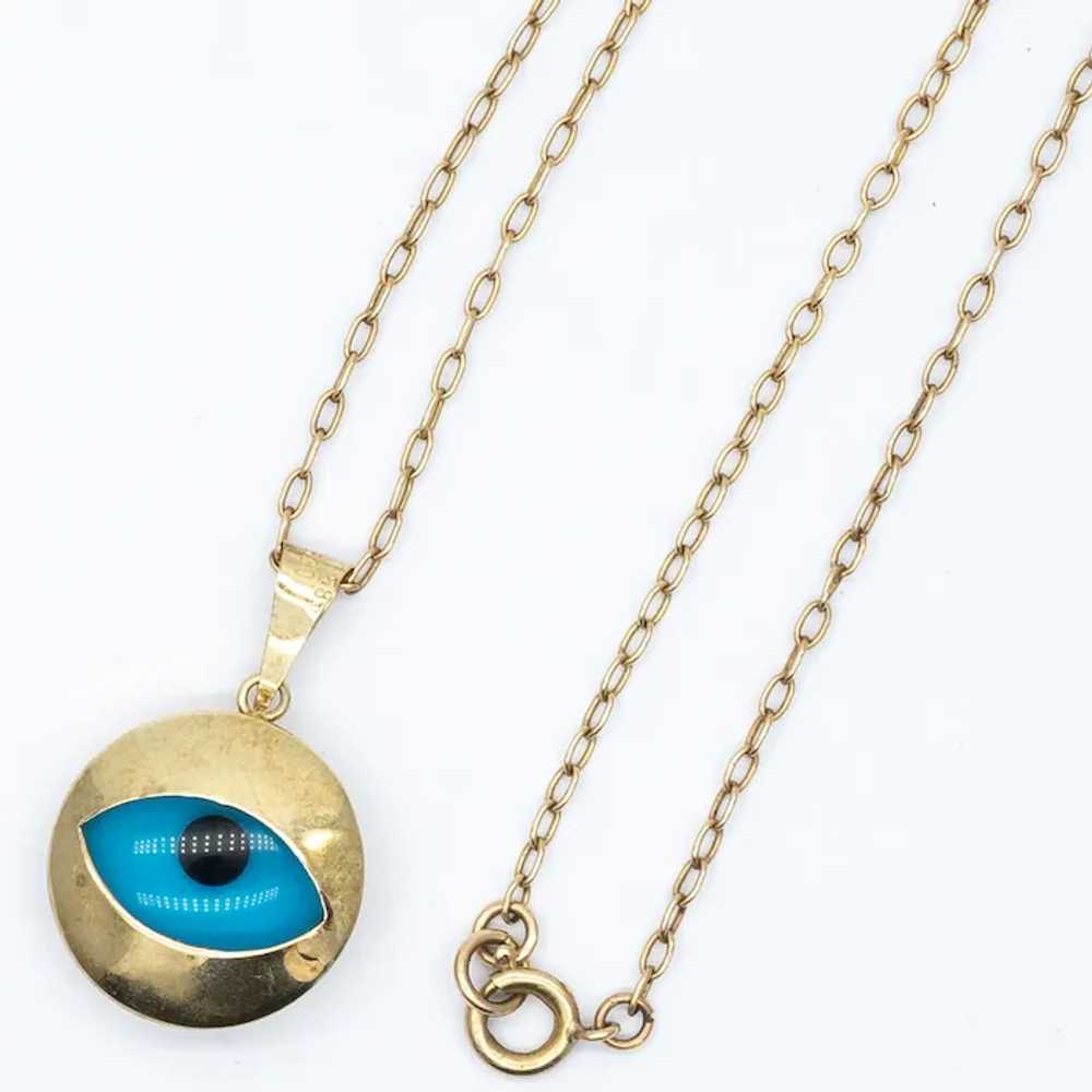 Vintage 14ct Yellow Gold Blue Evil Eye Pendant Ne… - image 6