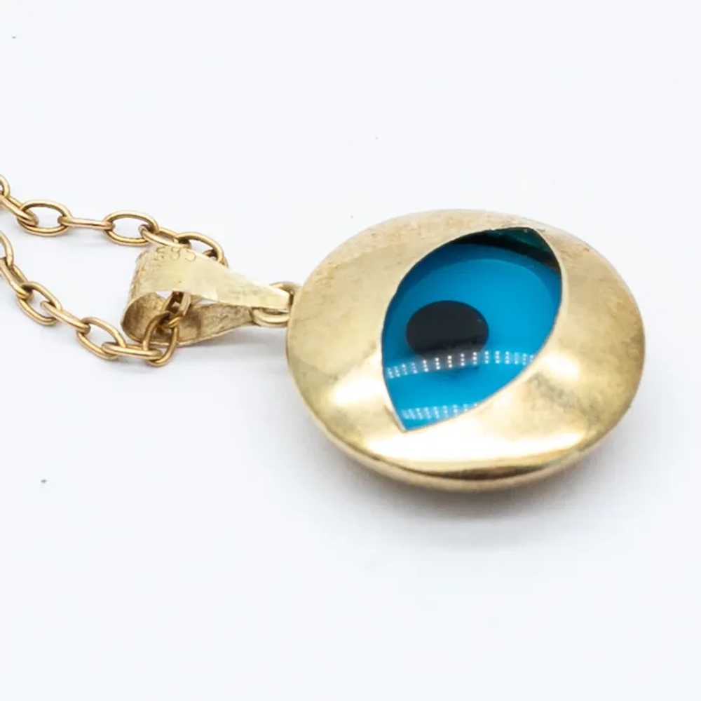 Vintage 14ct Yellow Gold Blue Evil Eye Pendant Ne… - image 7