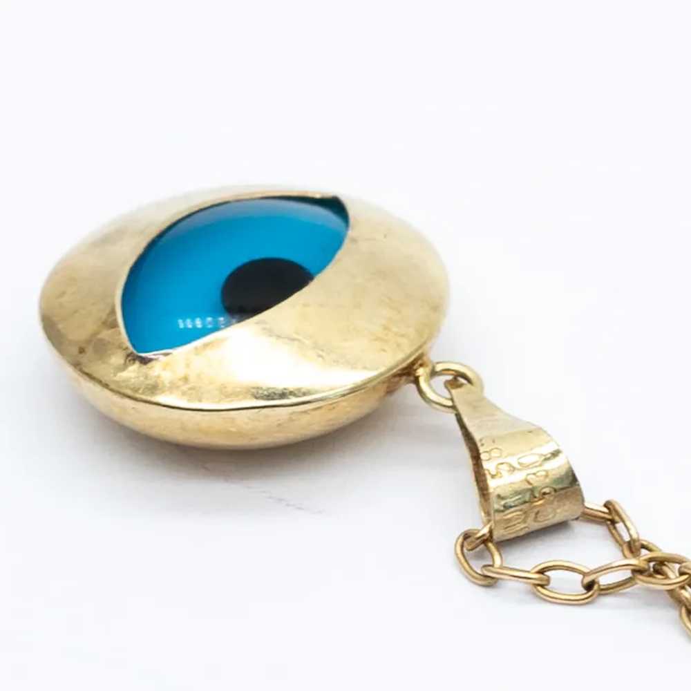 Vintage 14ct Yellow Gold Blue Evil Eye Pendant Ne… - image 9