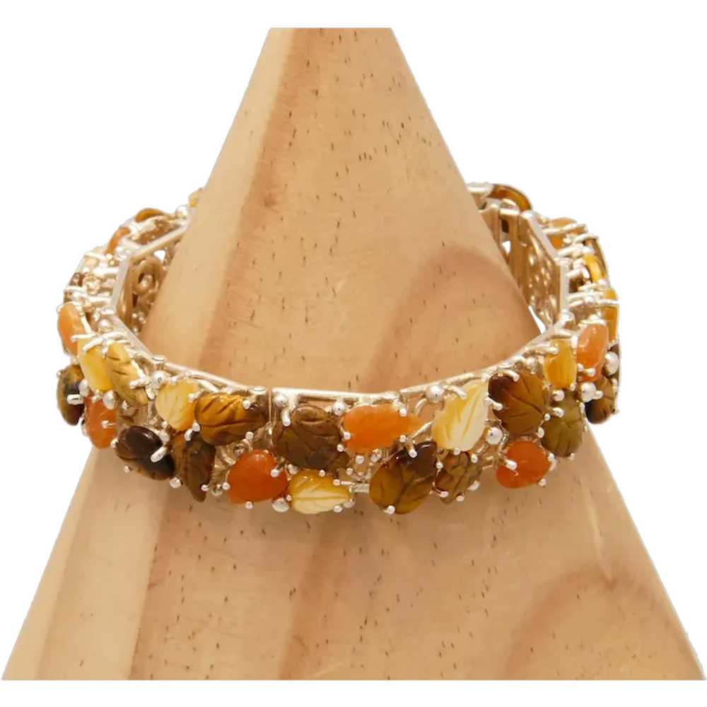 Vintage Jasper, Tigers Eye & Mother of Pearl Brac… - image 1