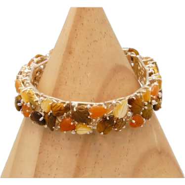 Vintage Jasper, Tigers Eye & Mother of Pearl Brac… - image 1