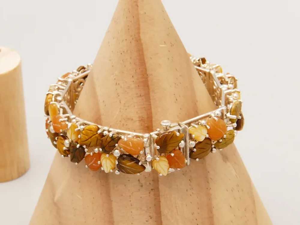 Vintage Jasper, Tigers Eye & Mother of Pearl Brac… - image 2