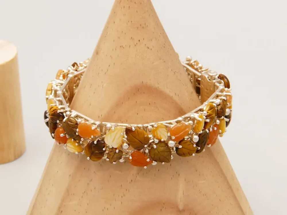 Vintage Jasper, Tigers Eye & Mother of Pearl Brac… - image 3