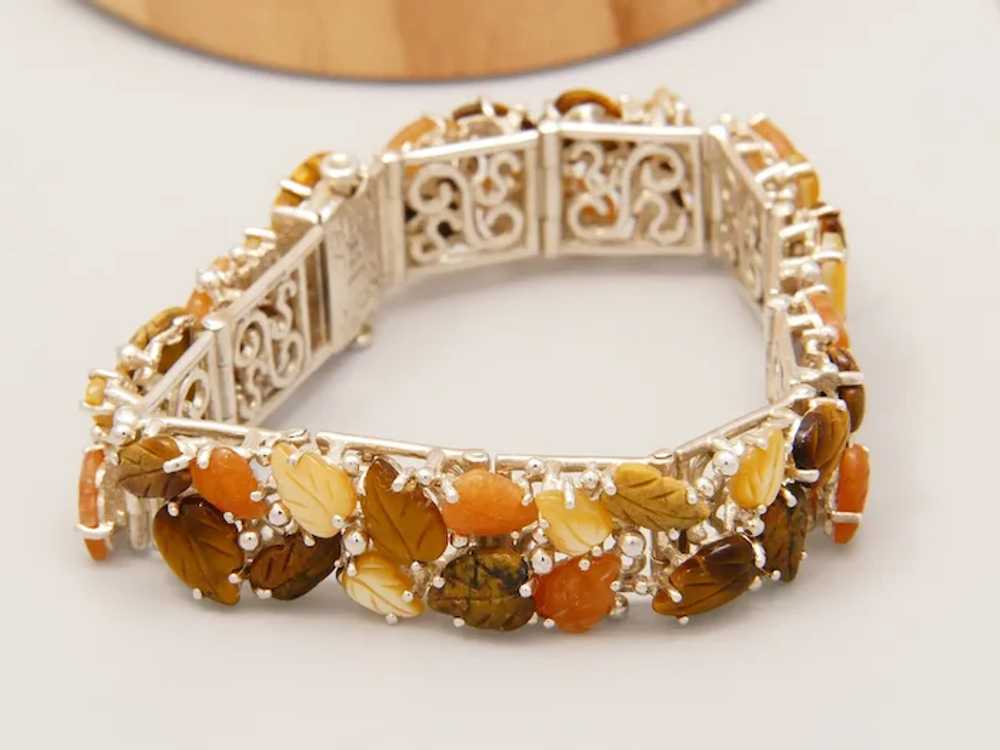 Vintage Jasper, Tigers Eye & Mother of Pearl Brac… - image 9