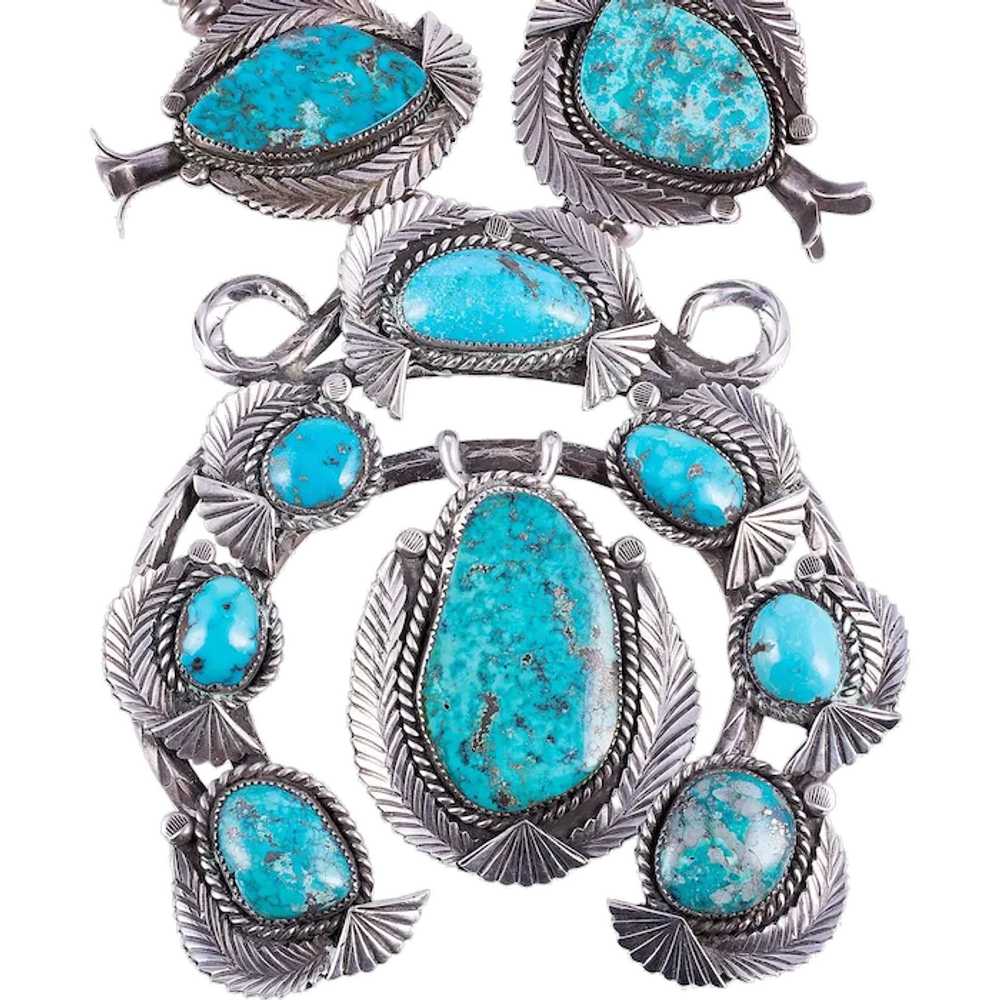 Sterling Silver Turquoise Squash Blossom Necklace - image 1